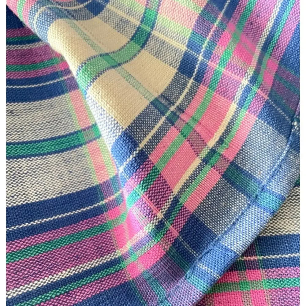 Blue Pink Green Tartain Plaid 100% Cotton Tablecloth Farmhouse English Cottage